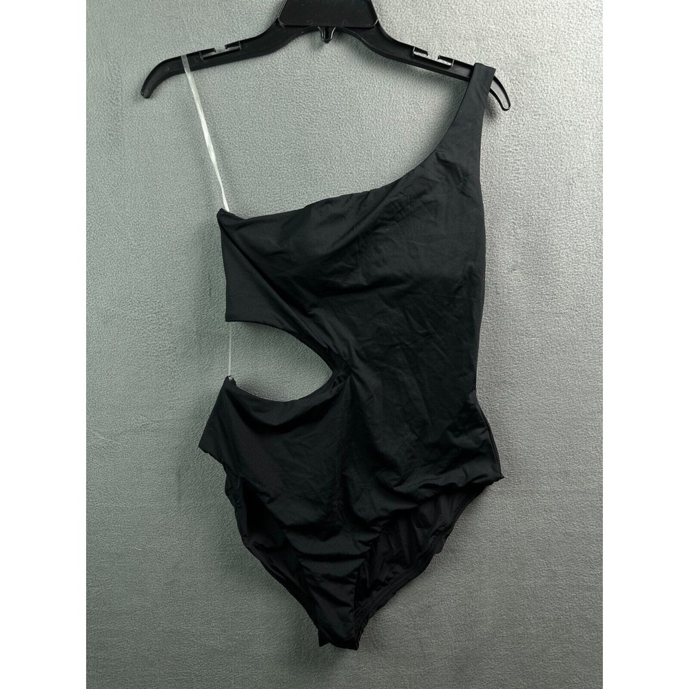 NWT One Piece Swimsuit Large One Shoulder Aqua Swim Cut Out Black Womens